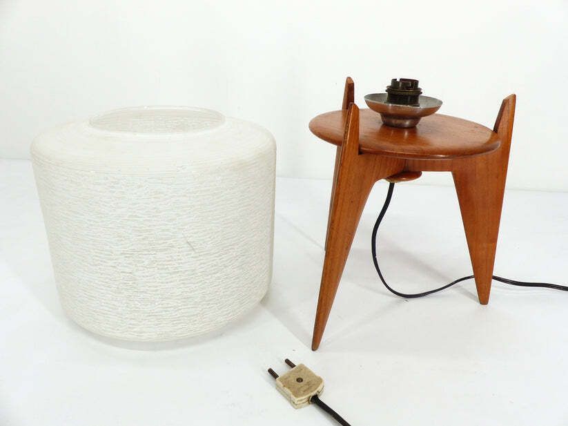 Vintage Tripod Table Lamp Wood And Glass 1950 France photo vintage