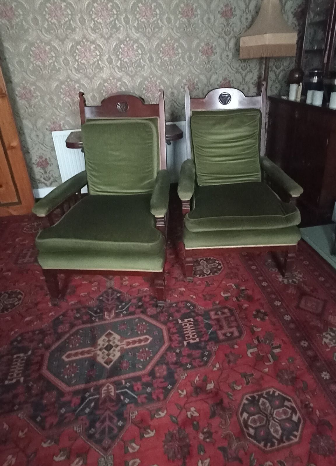 2 Victorian Green Velvet Mahogany Chairs