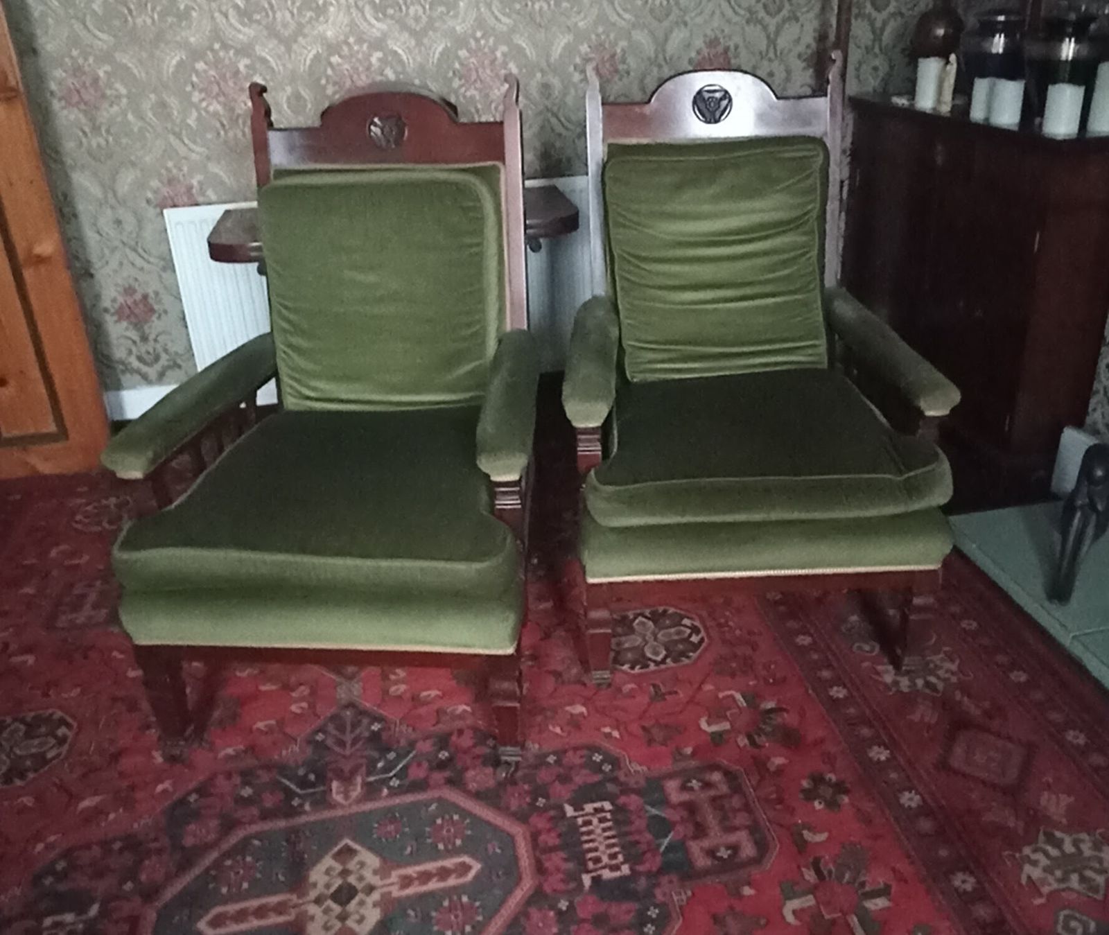 2 Victorian Green Velvet Mahogany Chairs photo for sale