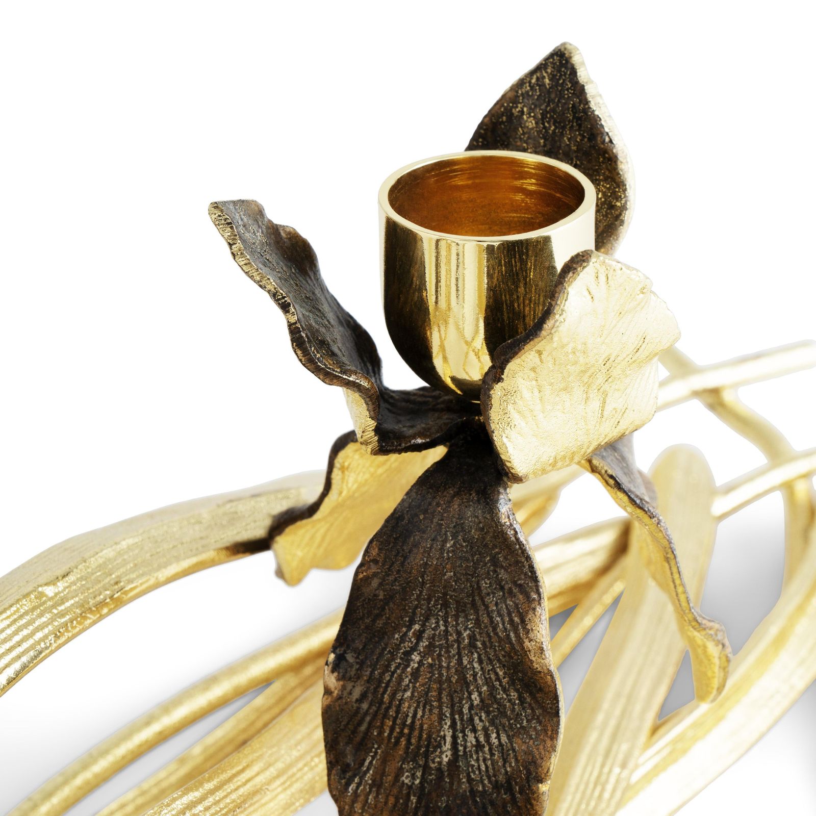 Pair Of Low Candlesticks With Iris Design, Gilt And Patinated Metal. photo furniture