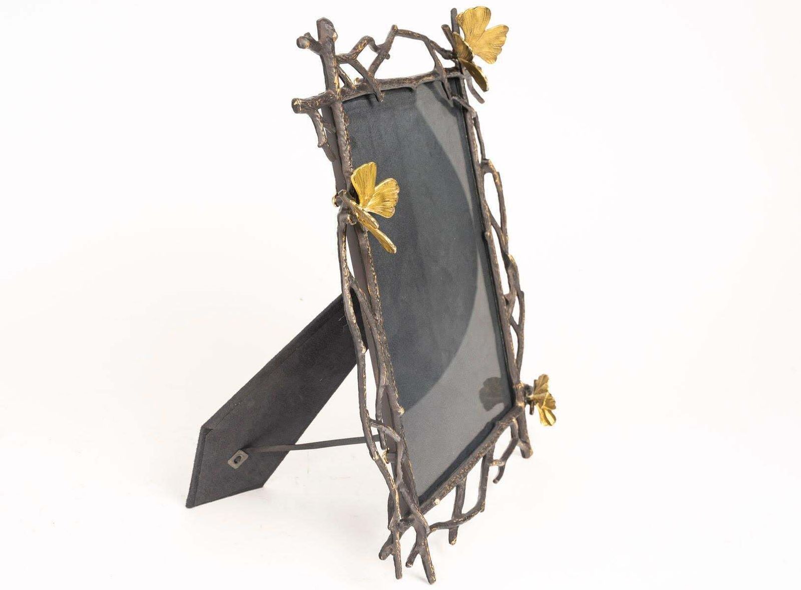 20th Century Photo Frame In Patinated And Gilded Metal, Butterfly Design. photo vinterior