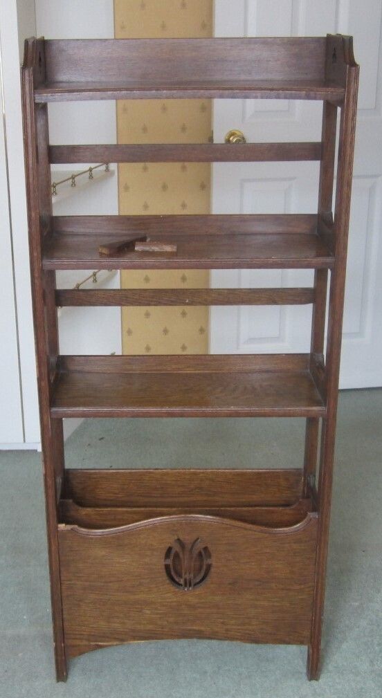 Art & Craft Movement Oak Bookshelves And Magazine Rack