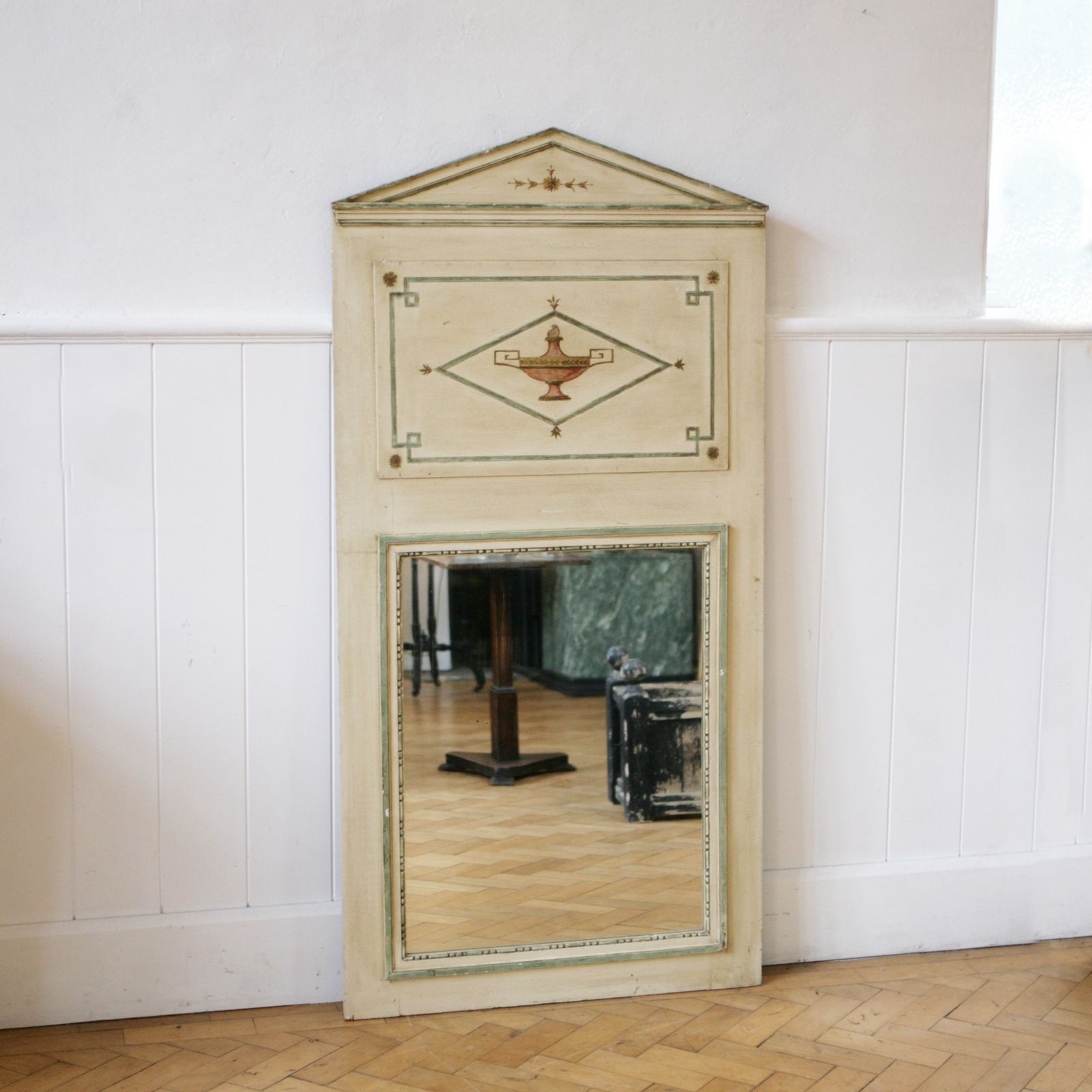 Handsome French Empire Shaped Painted Trumeau Mirror