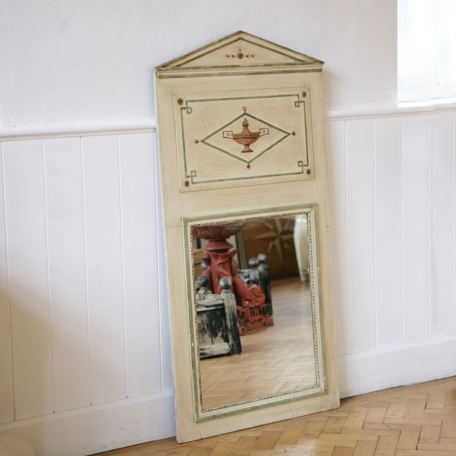 Handsome French Empire Shaped Painted Trumeau Mirror photo buy