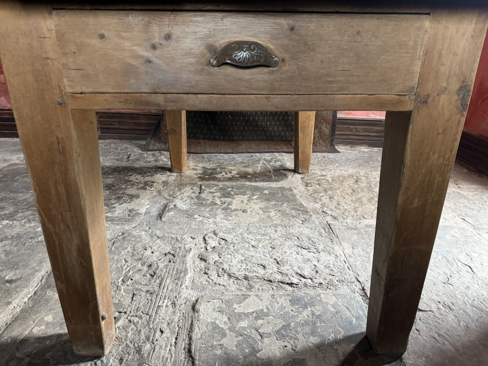 Original English Antique Pine Rustic Farmhouse Kitchen Plank Dining Table 1800's photo 1099.0
