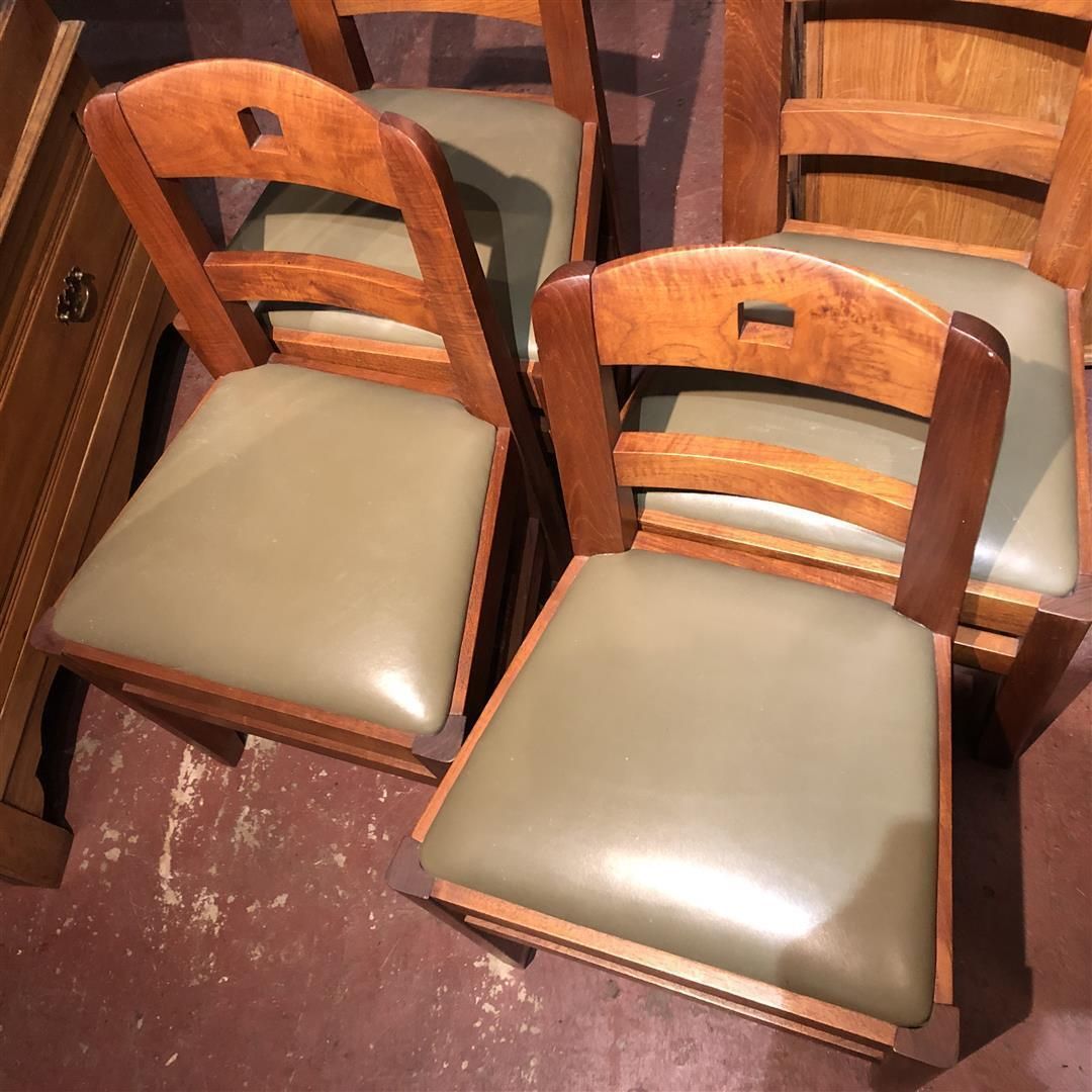 Set Of Four Brutalist Teak Dining Chairs With Leather Seats photo furniture