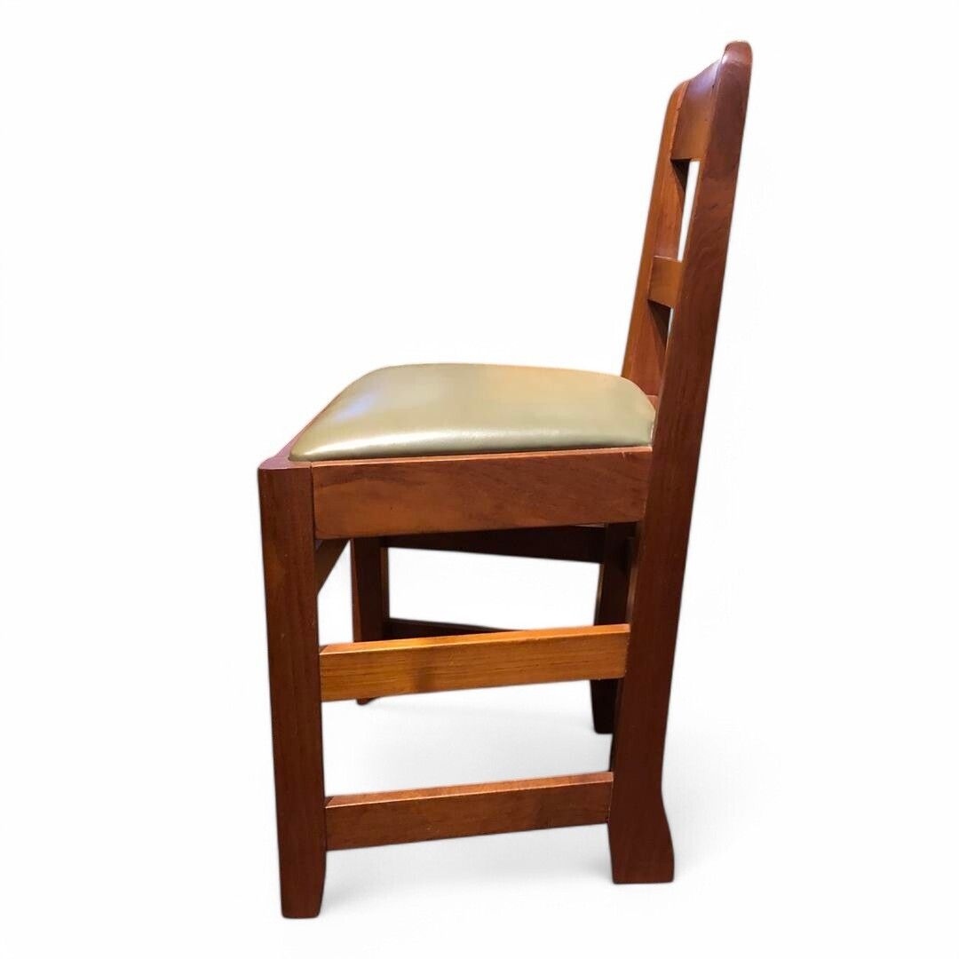 Set Of Four Brutalist Teak Dining Chairs With Leather Seats photo 445.0