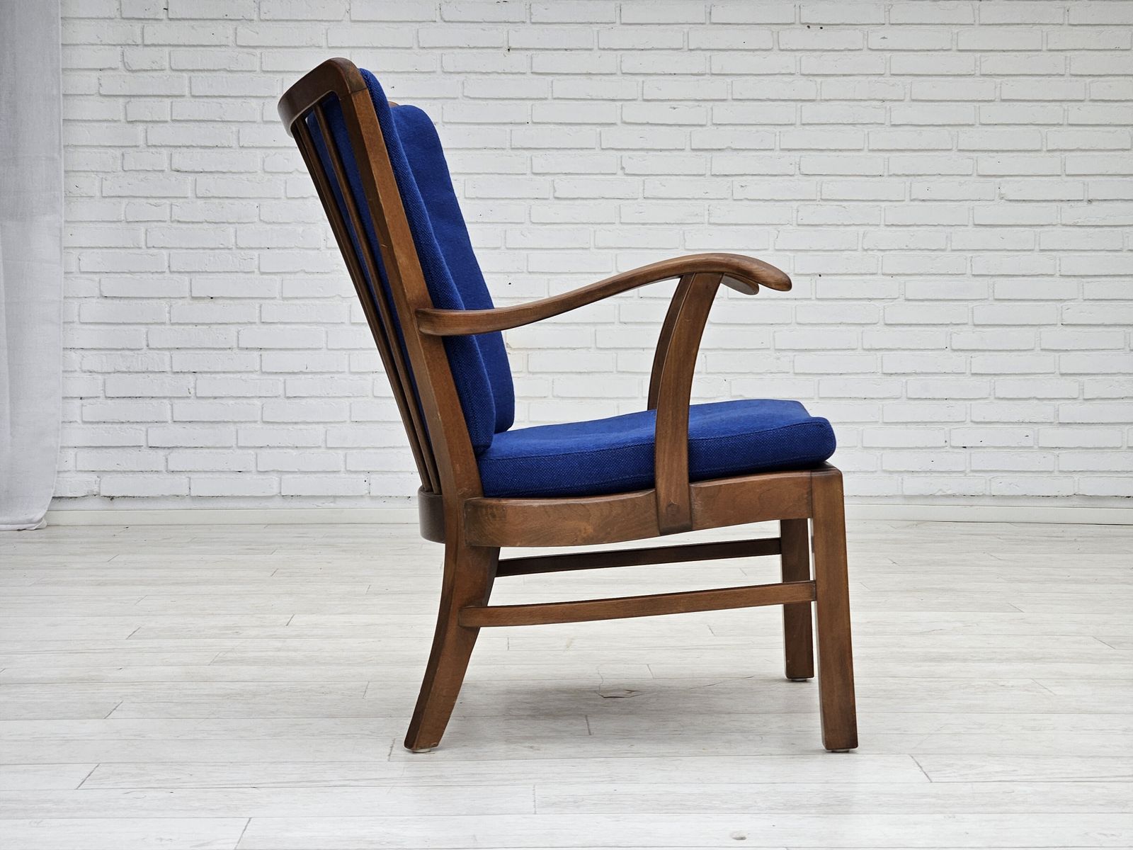 1960s, Danish Easy Armchair By Fritz Hansen, Wool Fabric, Beech Wood. photo for sale