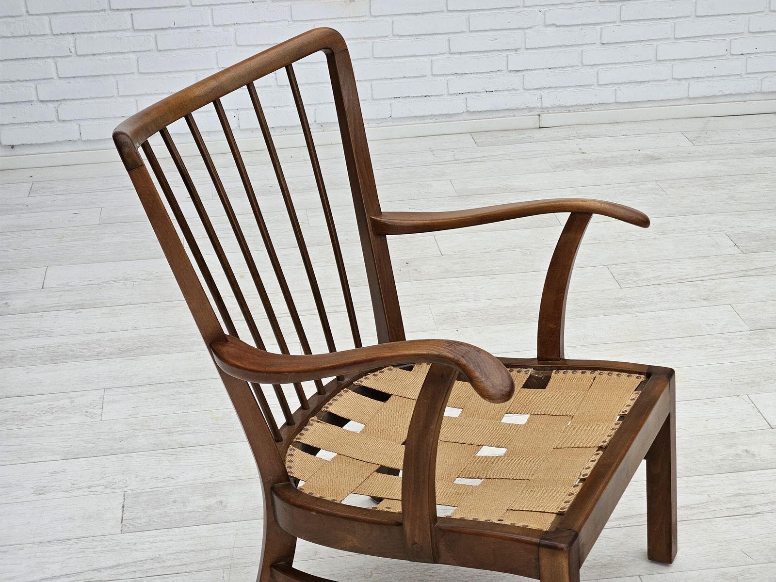 890.0 1960s, Danish Easy Armchair By Fritz Hansen, Wool Fabric, Beech Wood. photo