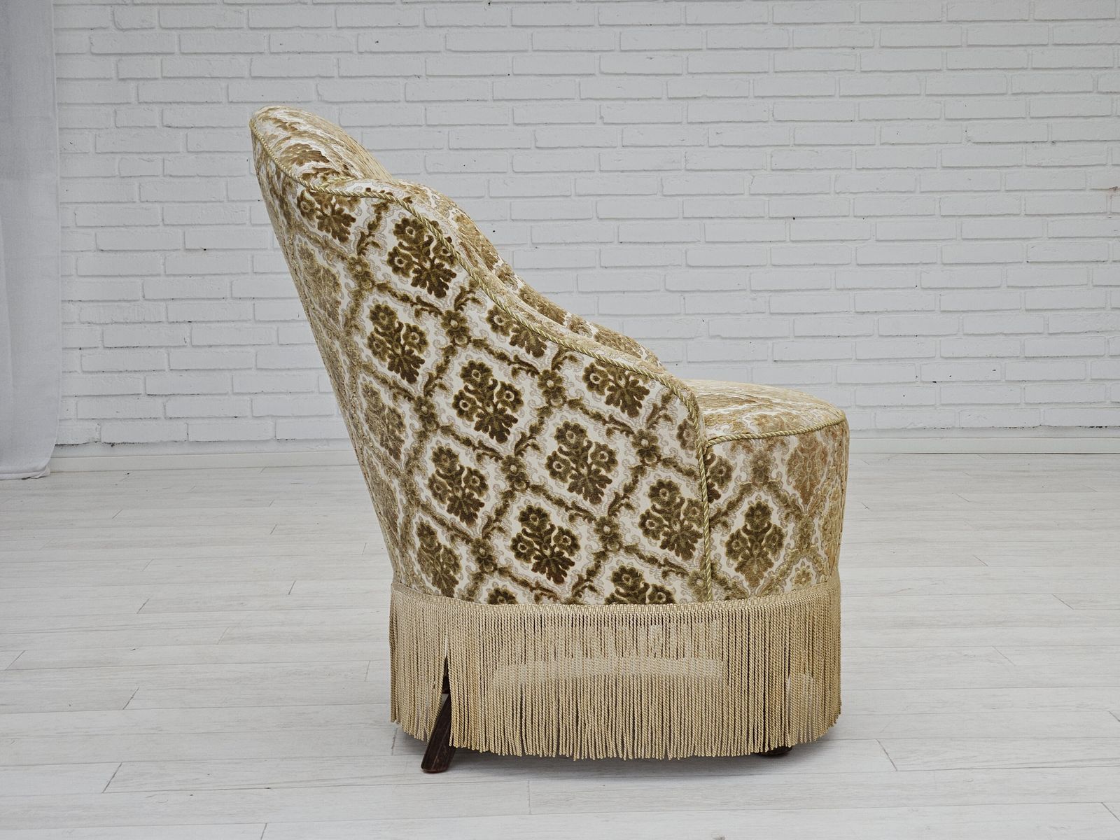 photo for sale 1950s, Danish Easy Chair, Furniture Velour, Ash Wood Legs.