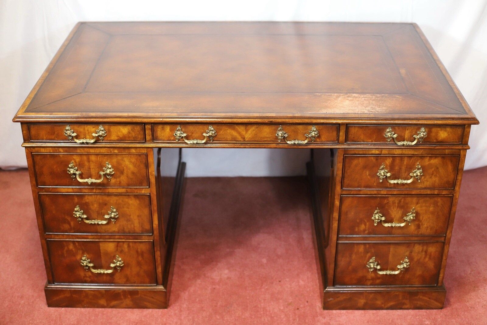 Theodore Alexander Stuning Modern George III Style Mahogany Twin Pedestal Desk photo furniture