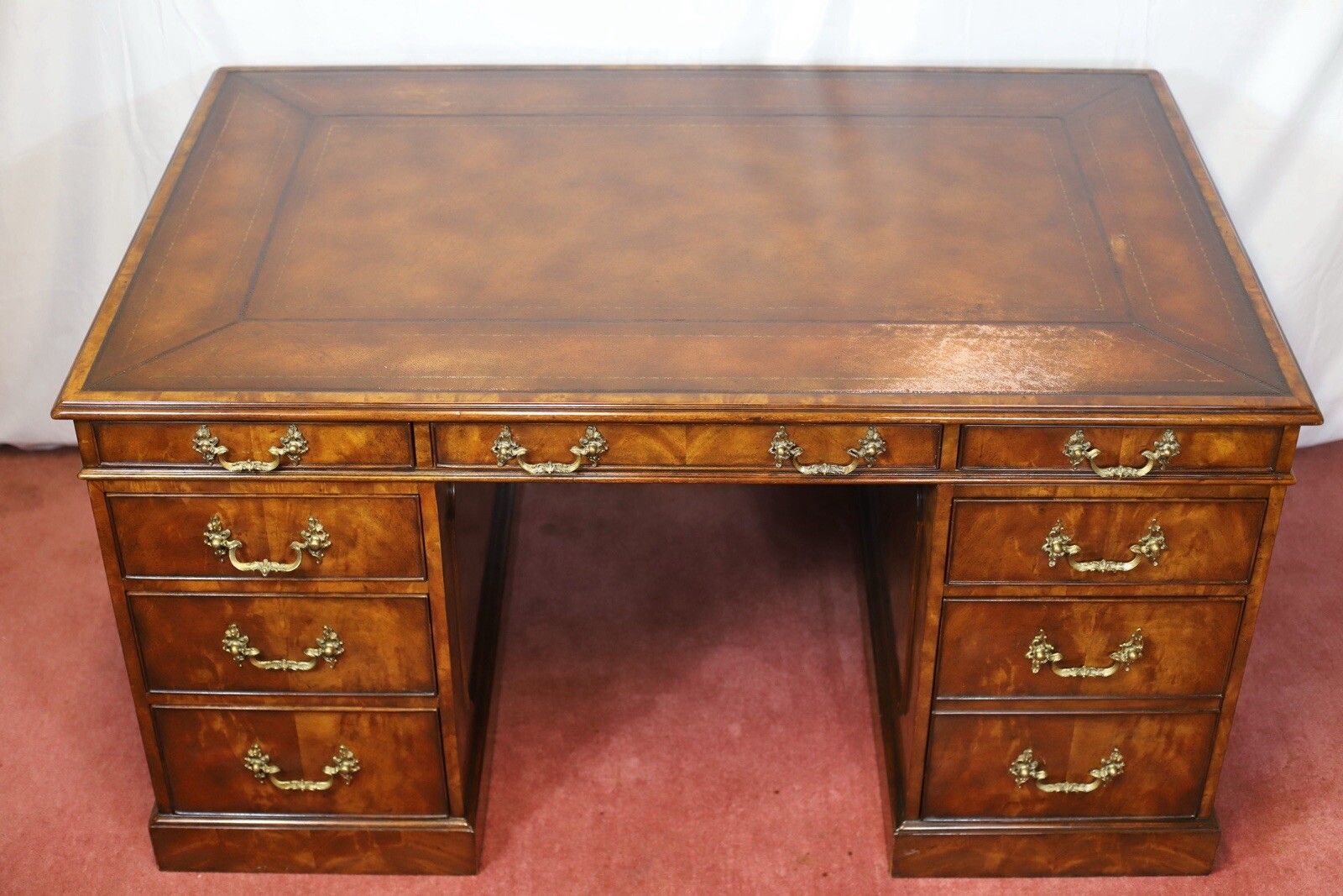Theodore Alexander Stuning Modern George III Style Mahogany Twin Pedestal Desk photo for sale