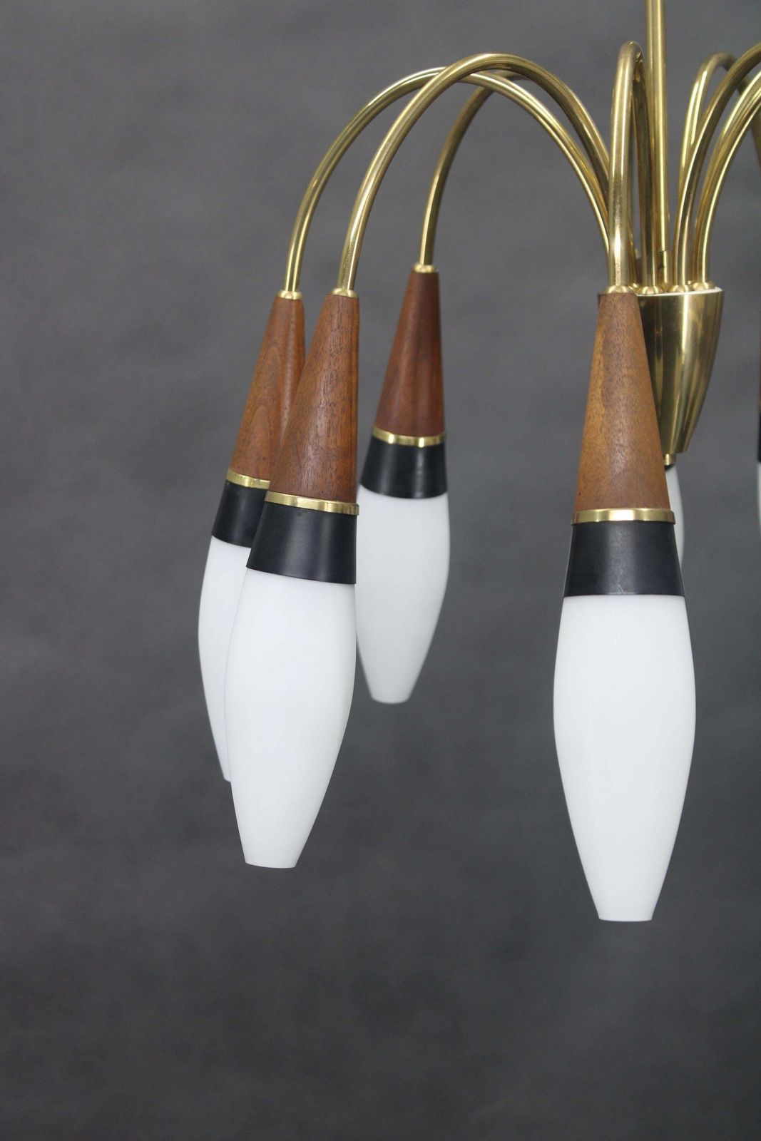 1960s Rupert Nikoll Brass And Teak Opaline Glass Chandelier , Austria photo buy