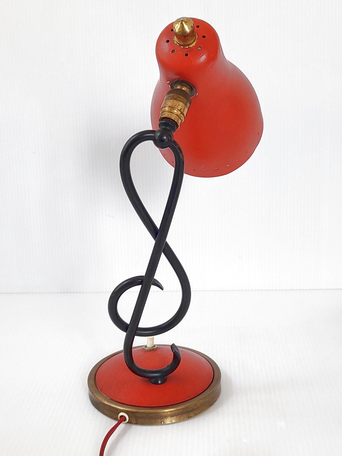 photo for sale Vintage 1950 Table Lamp 50s Rockabilly Tole Red & Zazou Brass