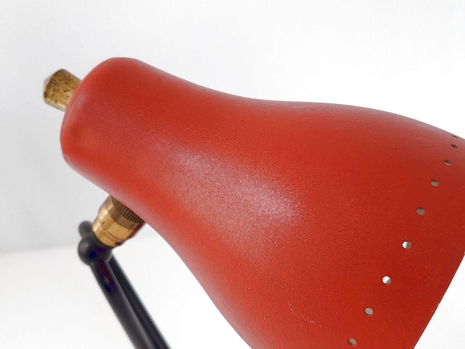 Lighting Vintage 1950 Table Lamp 50s Rockabilly Tole Red & Zazou Brass photo