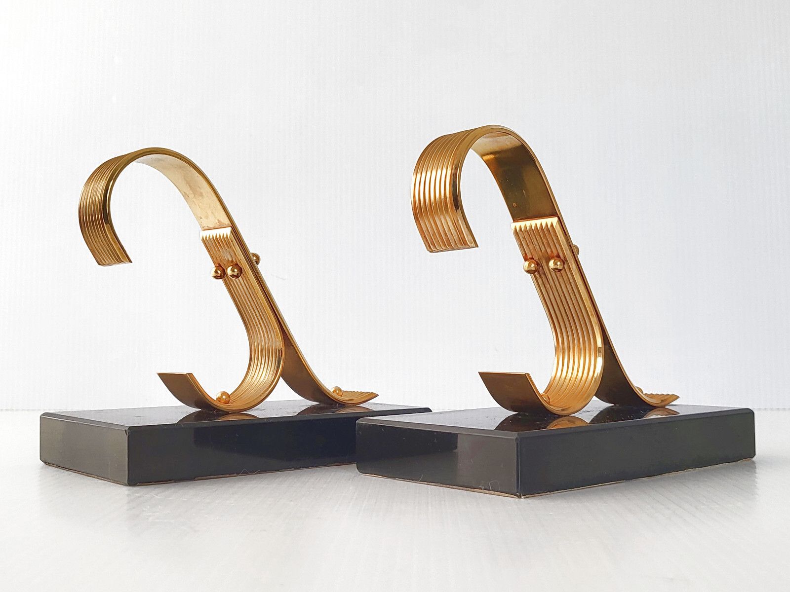 photo furniture Vintage 1960 Gold Starry Marble & Brass Golden 60s Retro Pair Of Bookholds