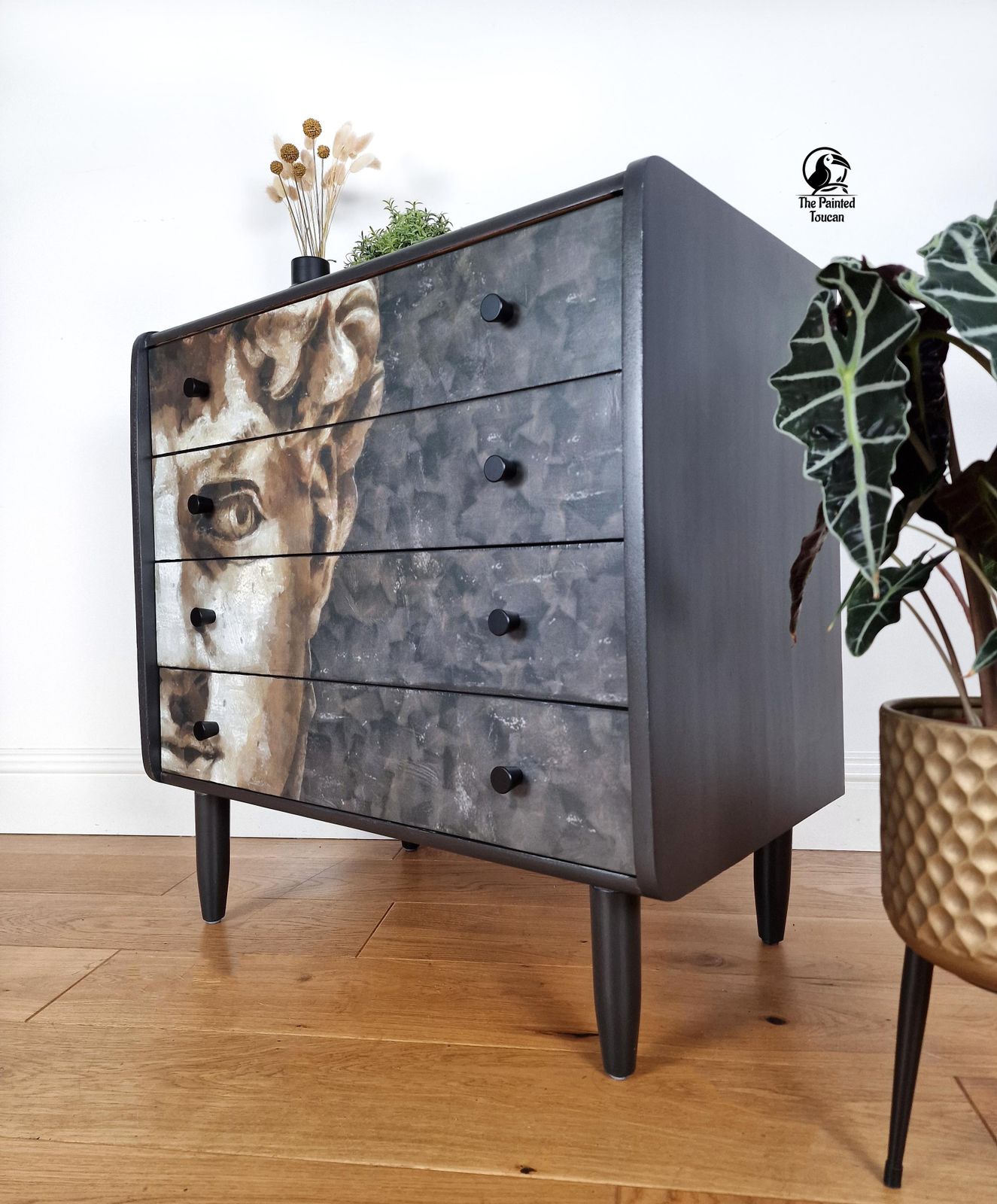 Black Mid Century Chest Of Drawers With David photo for sale
