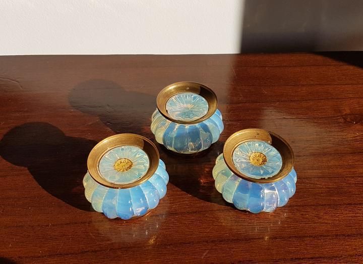 photo furniture Pre 1970s Italian Murano Opaline And Brass Ormulu 6 Pc Set, Att. To Fratelli Toso    Labelled