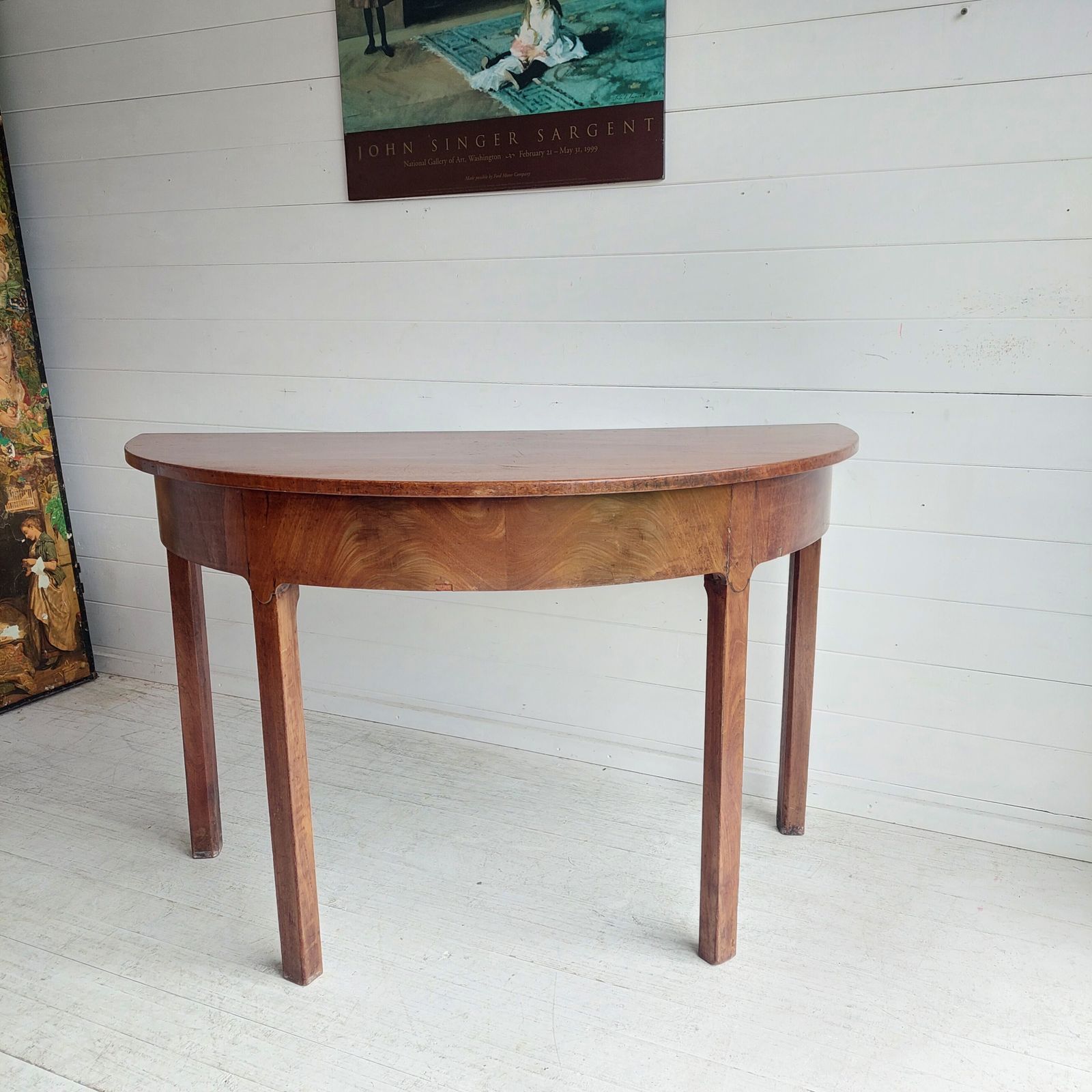 Furniture Georgian Mahogany Demi Lune Console Table Antique Table Halfmoon Hall Table, 1800s photo