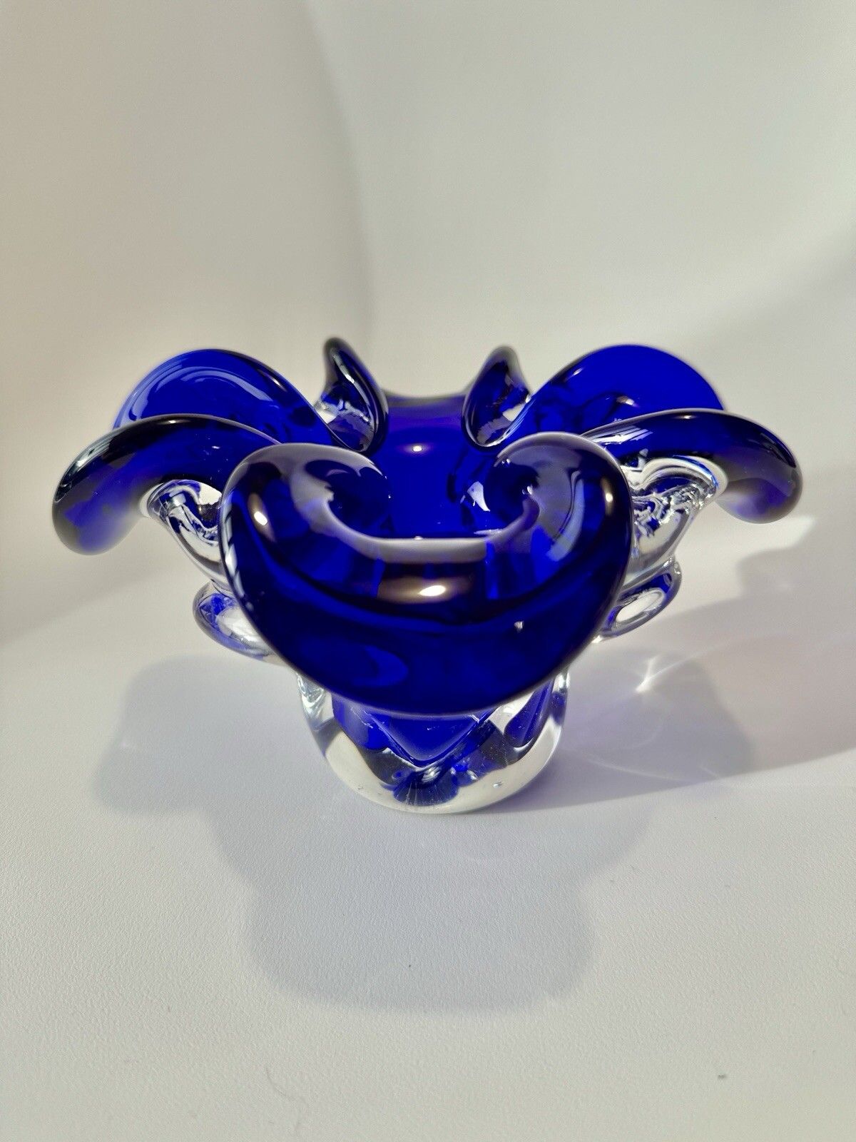Hand Blown Blue Glass Bowl/Ashtray By Josef Hospodka Chřibská Borske Sklo