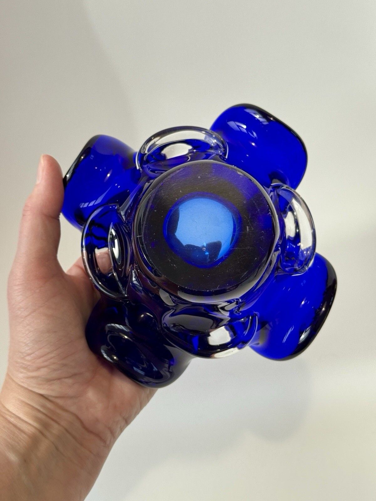 50.0 Hand Blown Blue Glass Bowl/Ashtray By Josef Hospodka Chřibská Borske Sklo photo