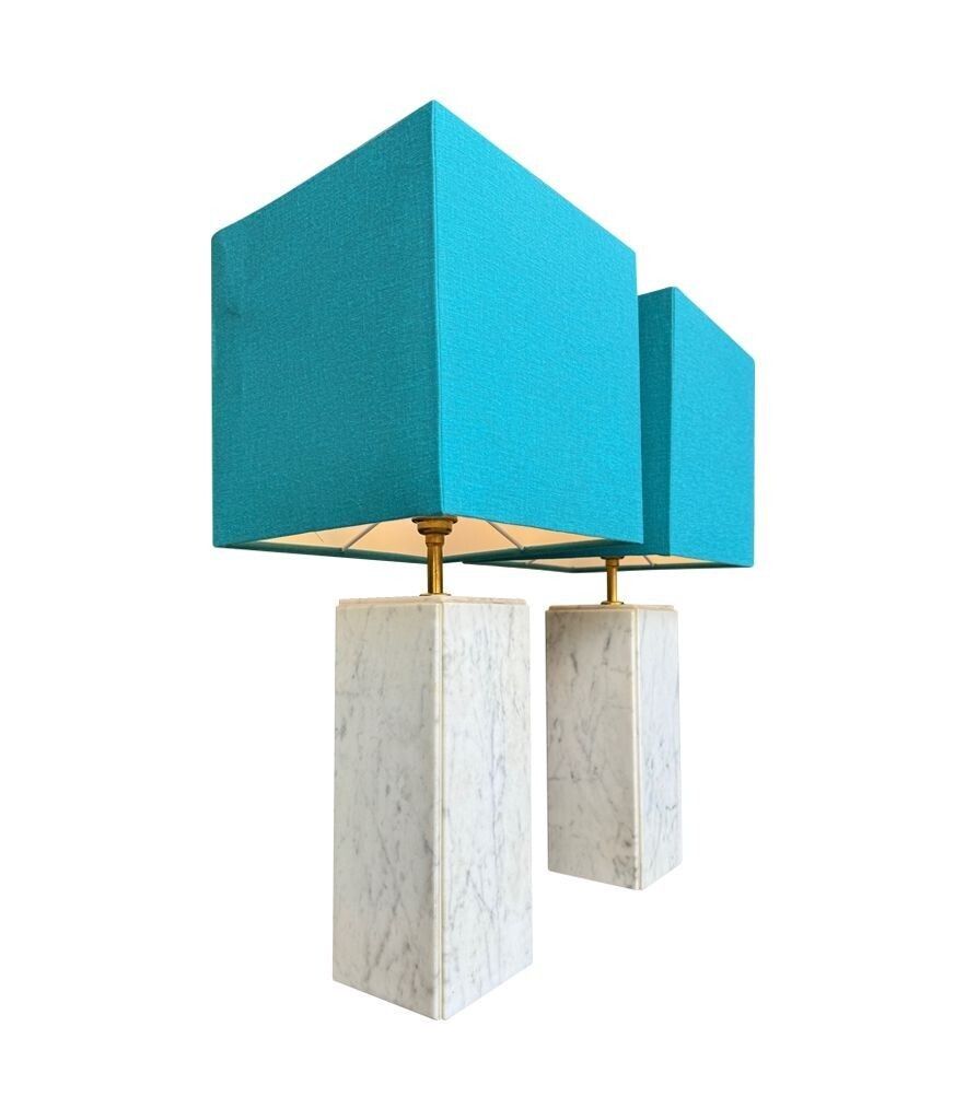 Lighting A Pair Of 1970s Belgian Carrera Marble Lamps By Porcelaine De Bruxelles photo