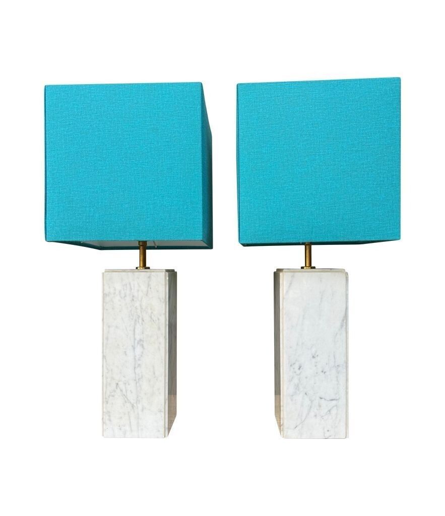 photo vinterior A Pair Of 1970s Belgian Carrera Marble Lamps By Porcelaine De Bruxelles