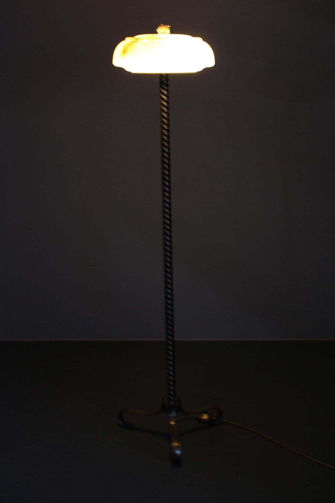 photo for sale 1940s Restored Brass Floor Lamp With  Glass Shade