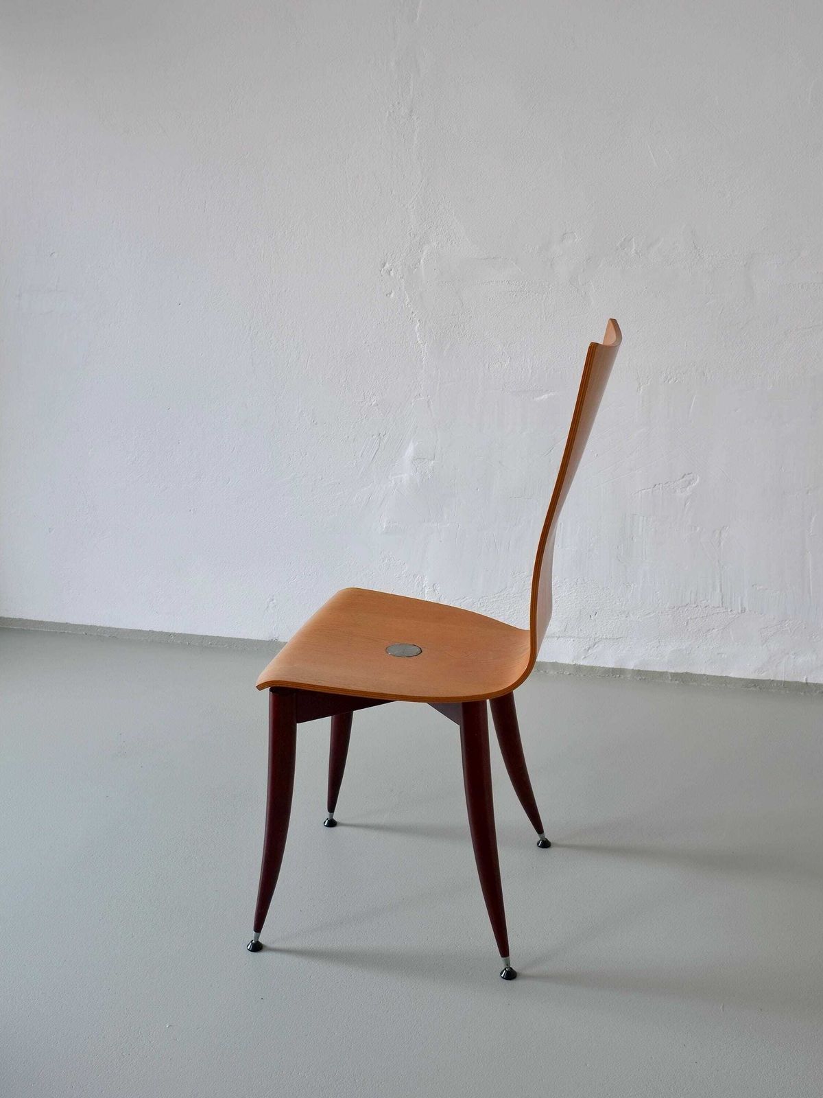 3 Plywood Burgundy Legs Chairs | Italy | 1980s photo 1045.0