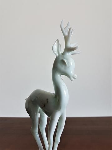 Istvan Komaromy Art Deco Lampworked Blue Glass Stag Sculpture On Marble Plinth Base, 1950s, British photo vintage