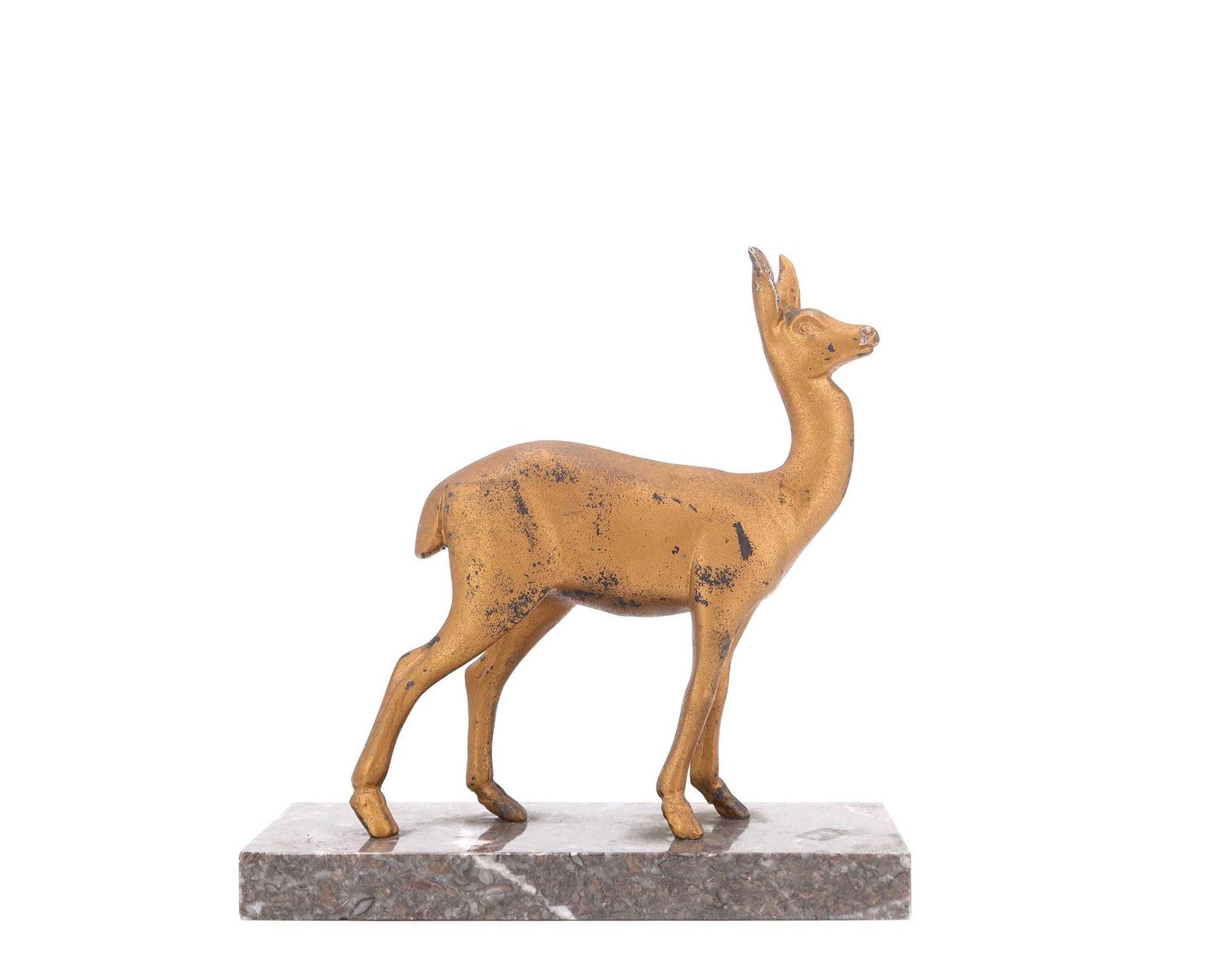 French Art Deco Deer Metal Sculpture And Marble Base, 1930s / Made In France, Desk, Vintage