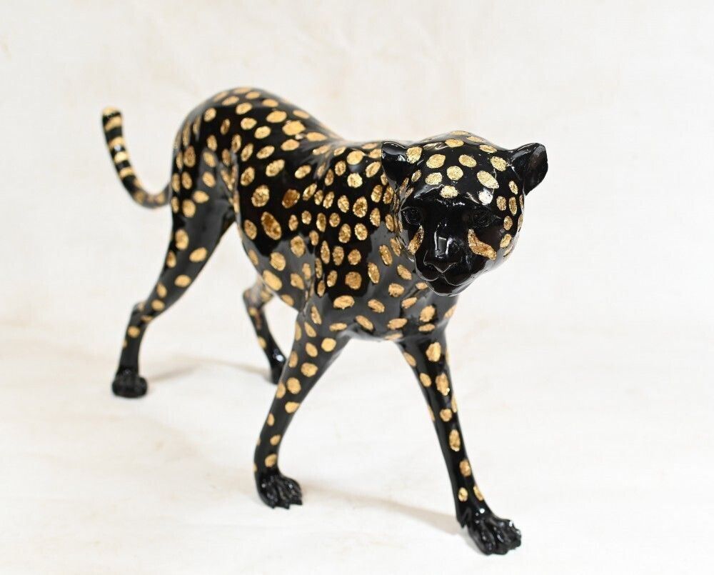 Bronze Black Panther Statue Art Deco Cat photo furniture