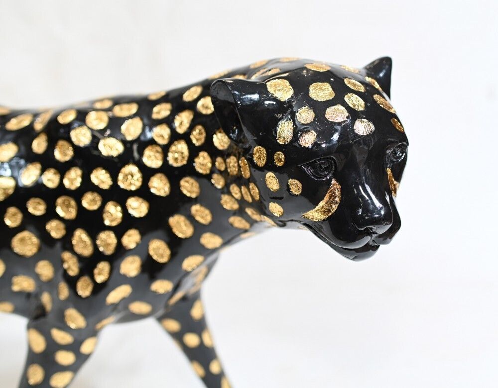 Bronze Black Panther Statue Art Deco Cat photo for sale