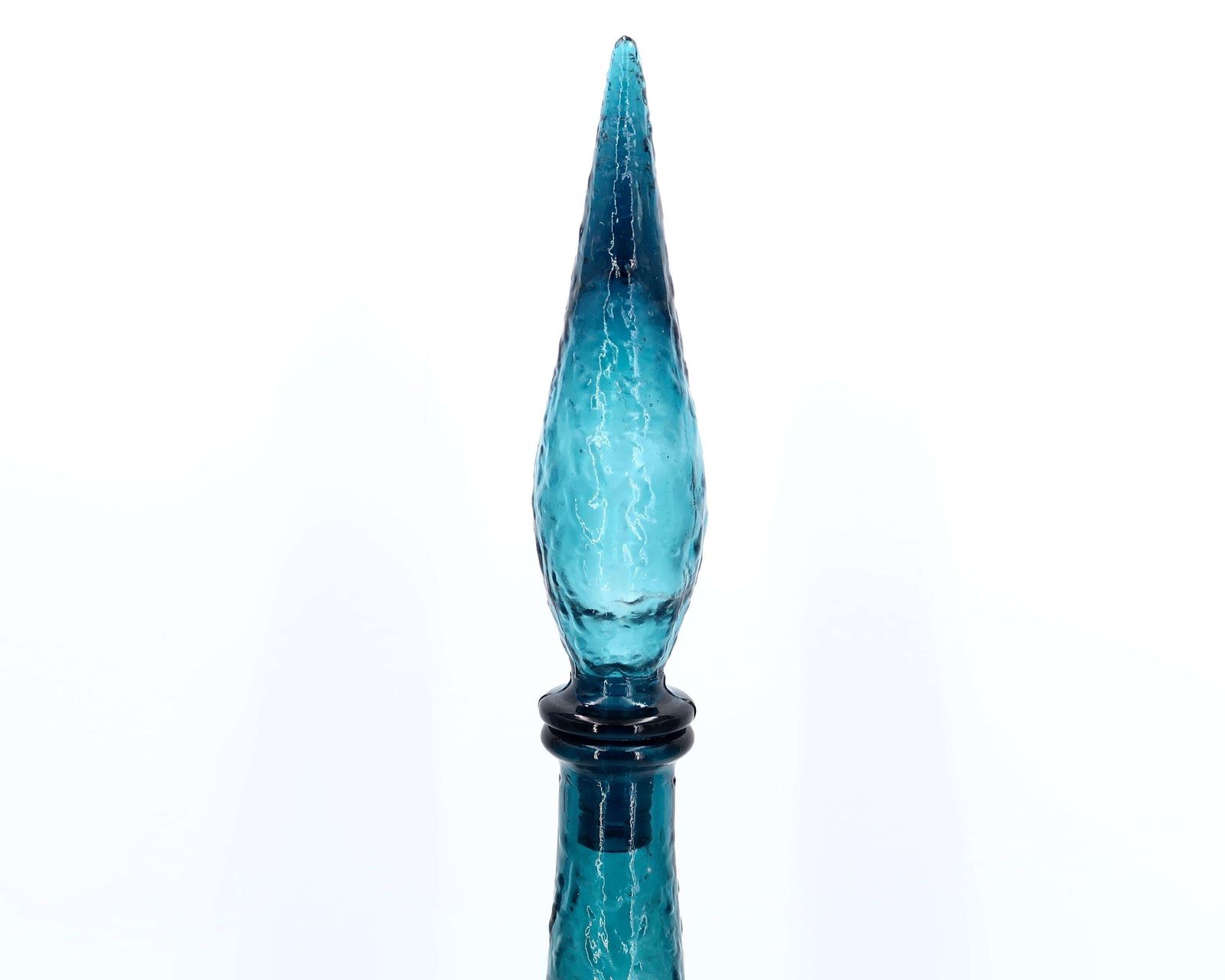 Rare Blue Glass Empoli Genie Bottle, Italian Decanter, 1960s / Boho Chic, Bohemian, Folk, Made In Italy photo for sale