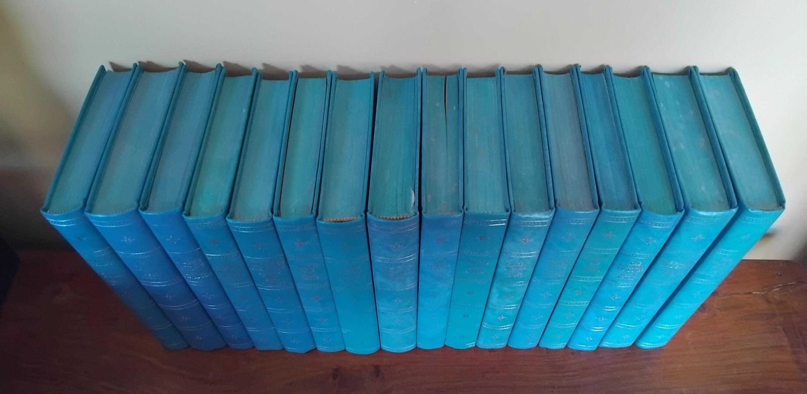 A Wonderful Decorative Collection Of 16 Novels With Beautiful Turquoise Gilded Covers, Companion Book Club, 1970's photo Home Decor