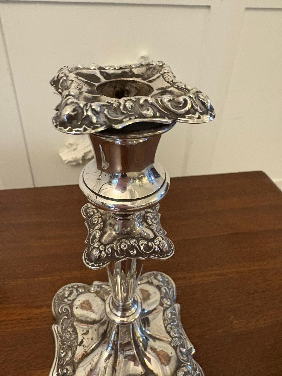 Pair Of Antique Quality Sheffield Silver Plated Candlesticks photo furniture