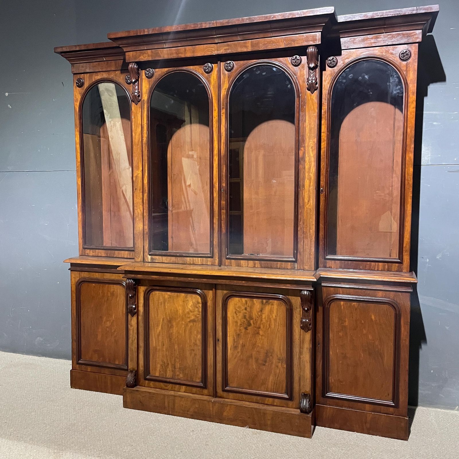 Victorian Large 4 Door Glazed Mahogany Bookcase With Lower Storage Cupboards photo furniture