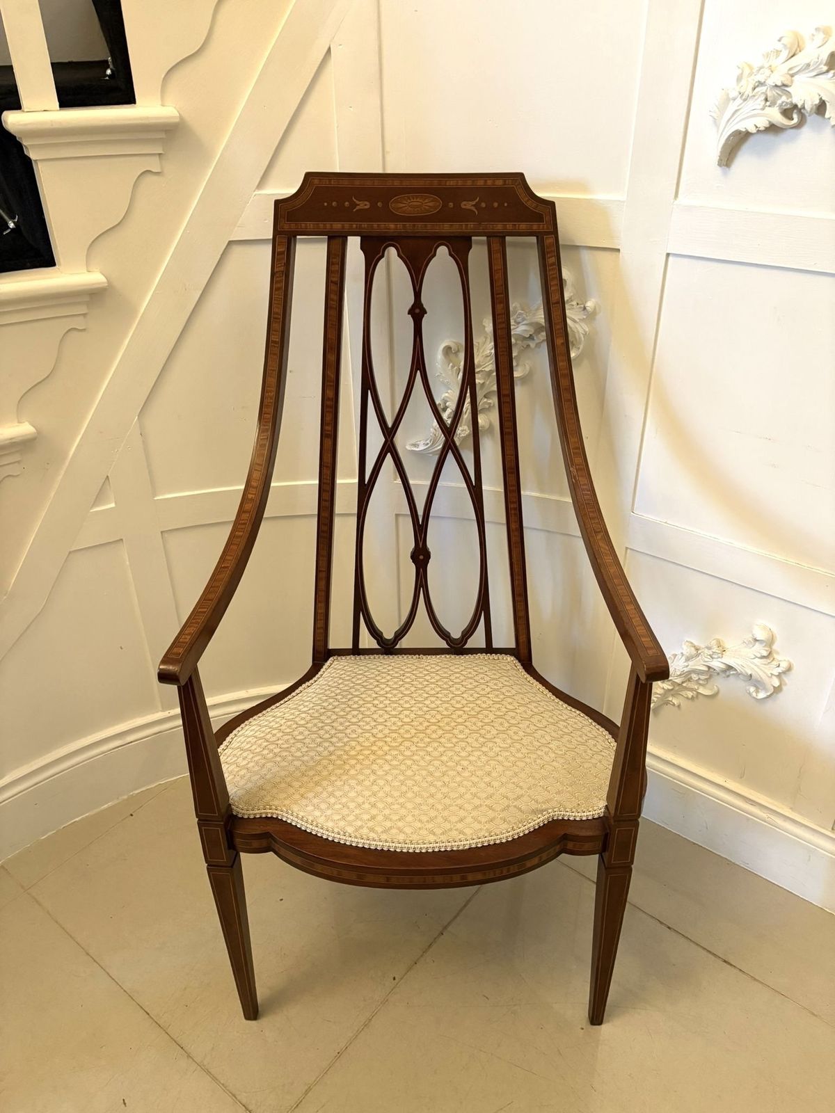 Unusual Antique 19th Century Inlaid Mahogany Armchair photo buy