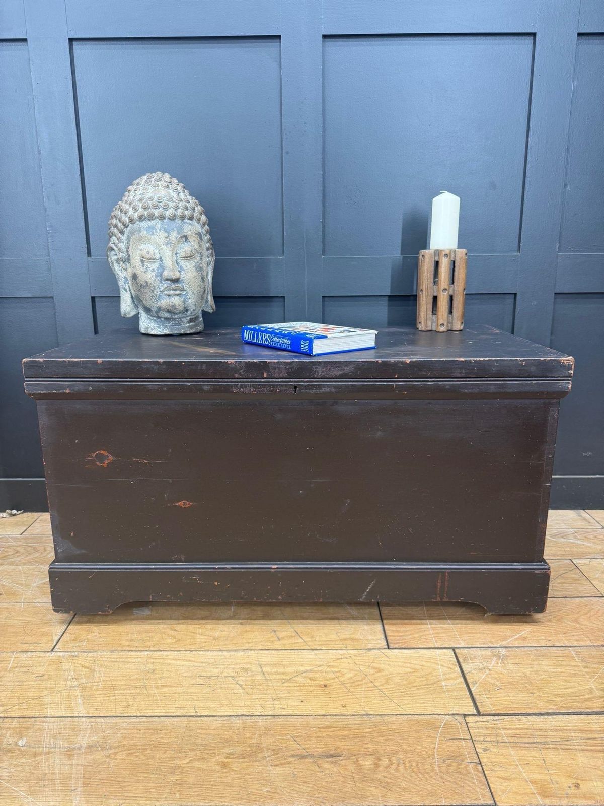 Antique Pine Trunk / Black Chest / Old Pine / Blanket Box / Coffee Table photo for sale