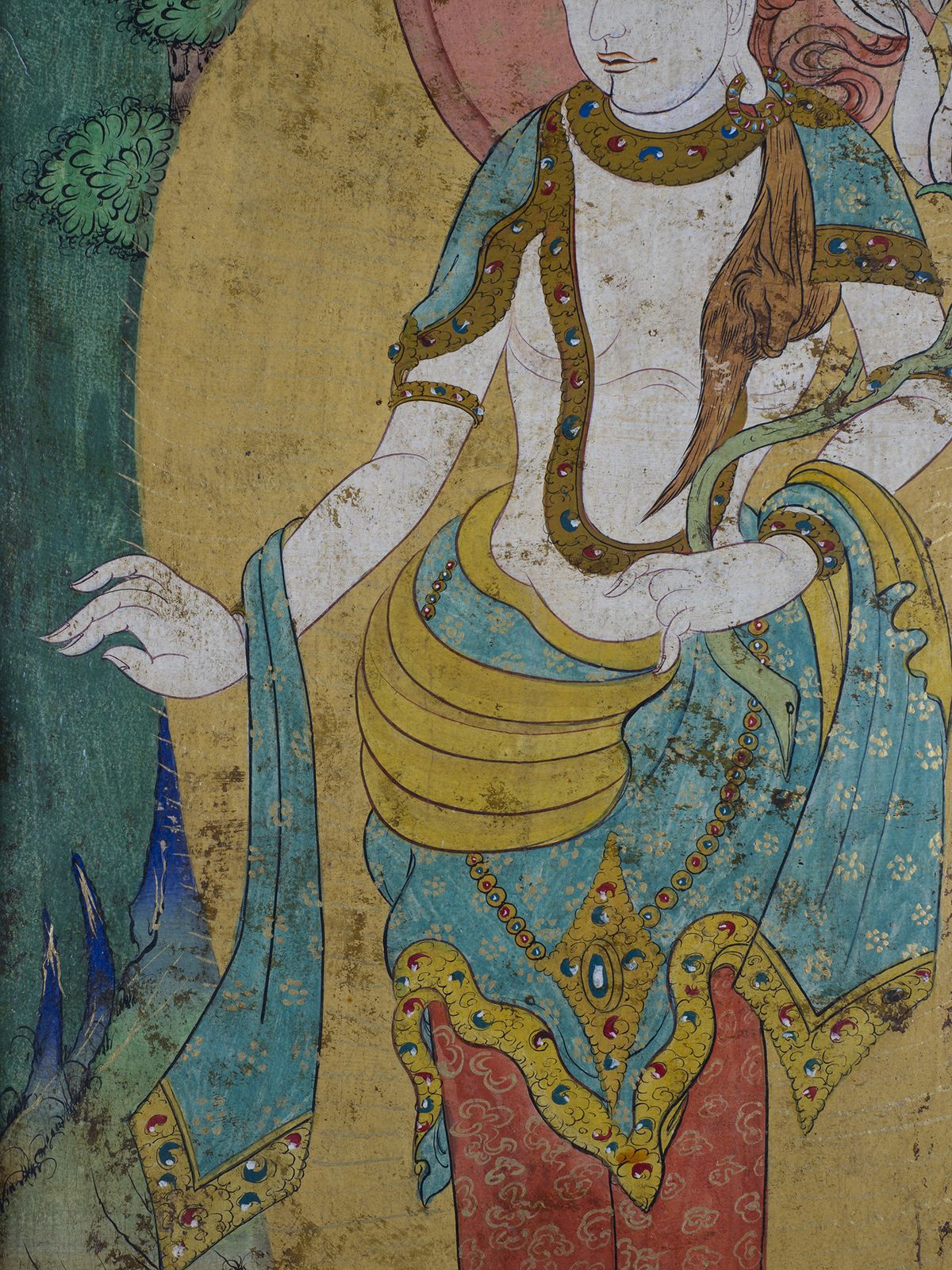 19th Century Tibetan White Tara Painting On Wood Panel photo Art