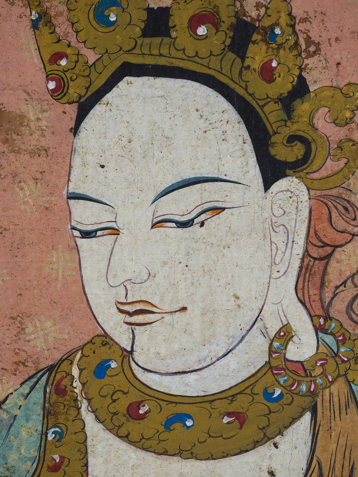 19th Century Tibetan White Tara Painting On Wood Panel photo vintage