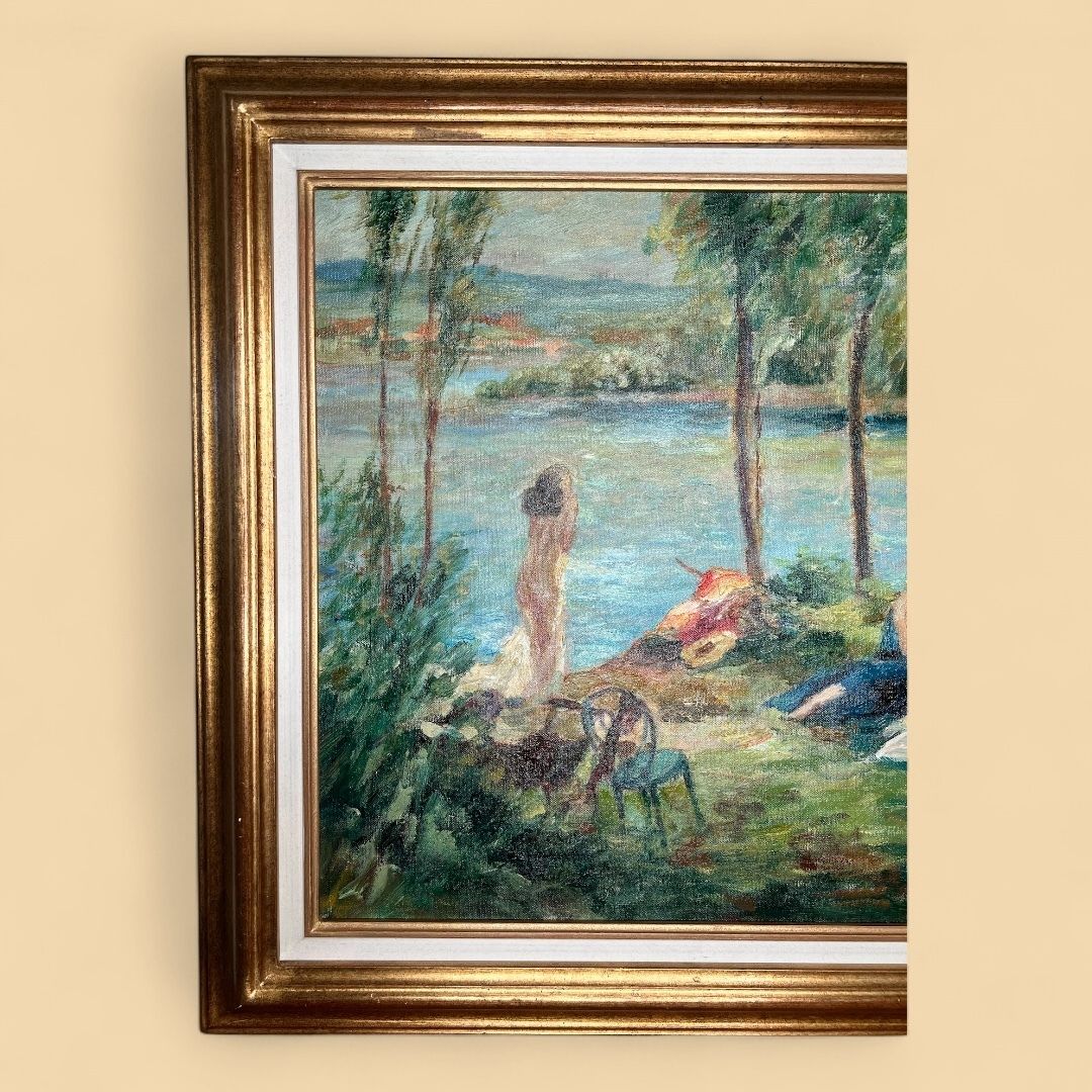 Georges Binet   The Bathers, Oil On Canvas Landscape Painting photo for sale