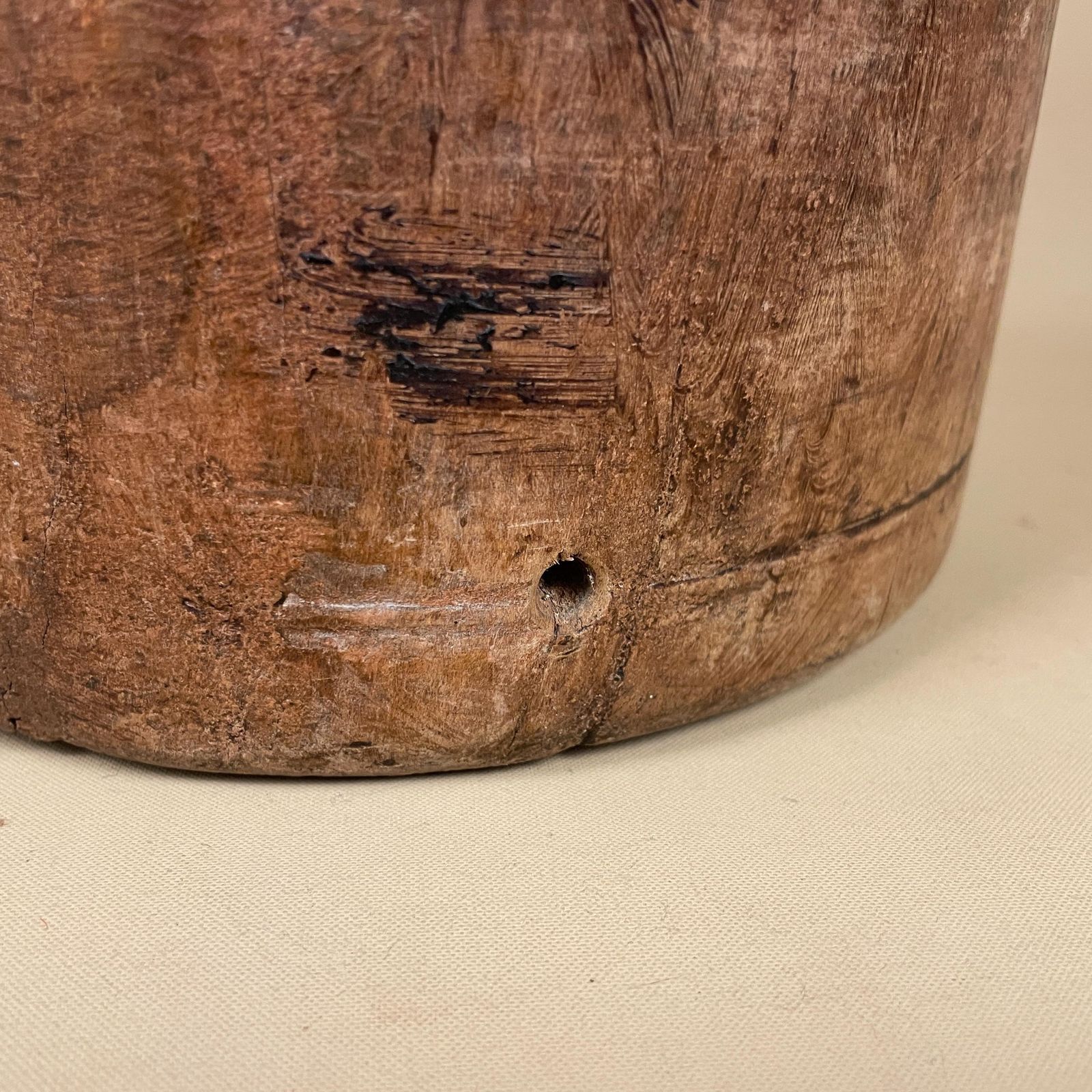 Antique Indian Wooden Vase Pot Handmade Brown Wood Decorative Carved Container Asian Old Traditional Original photo buy