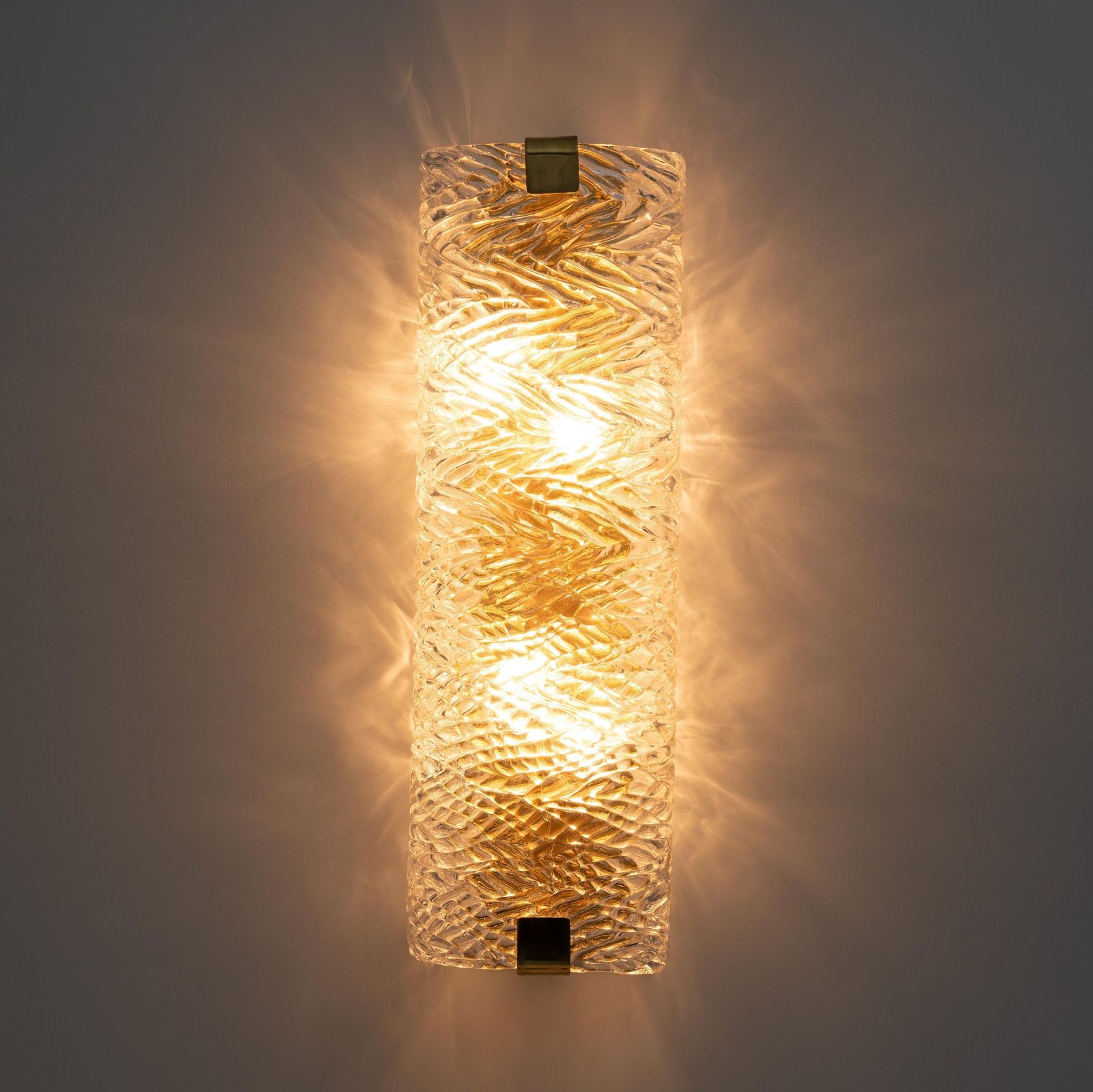 Pair Of Modern Italian Brass And Murano Glass Textured Wall Sconces photo buy