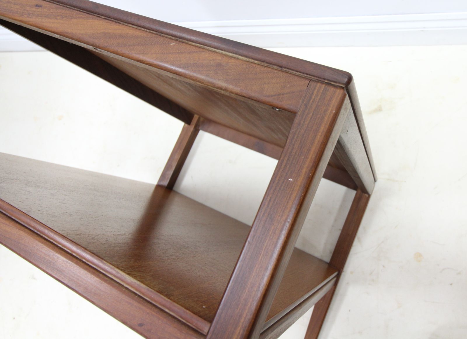 Mid Century Danish Style 2 Tier Teak Side Table On Castors photo furniture