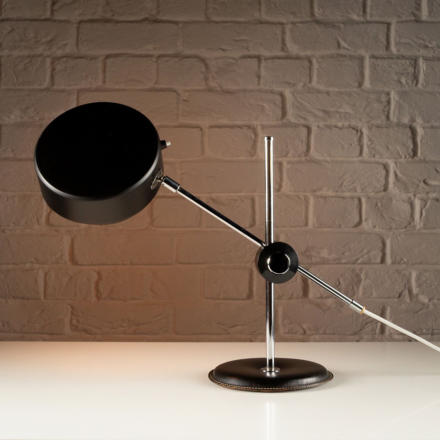 photo for sale Simris Desk Lamp In Black Leather And Chrome, Anders Pehrson, Sweden, 1970s