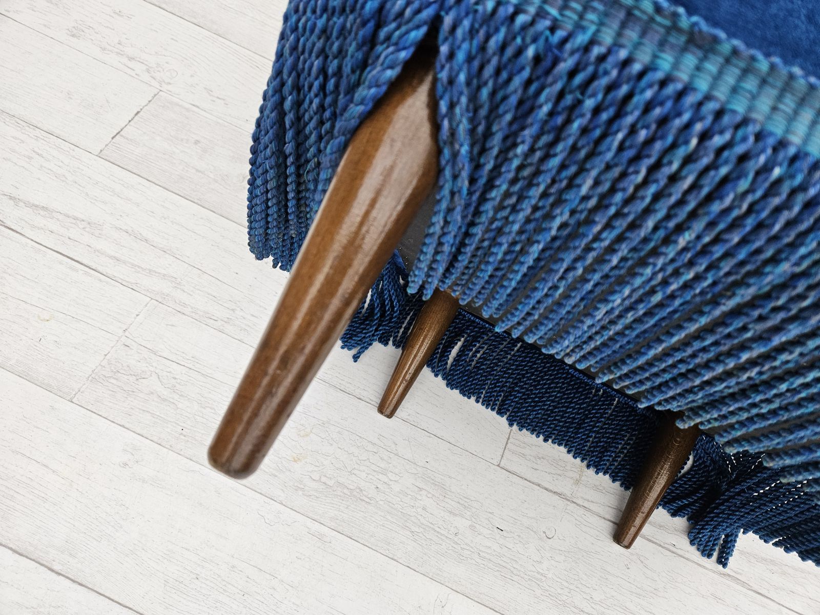 photo furniture 1960s, Danish Lounge Chair, Blue Furniture Velour, Beech Wood Legs.
