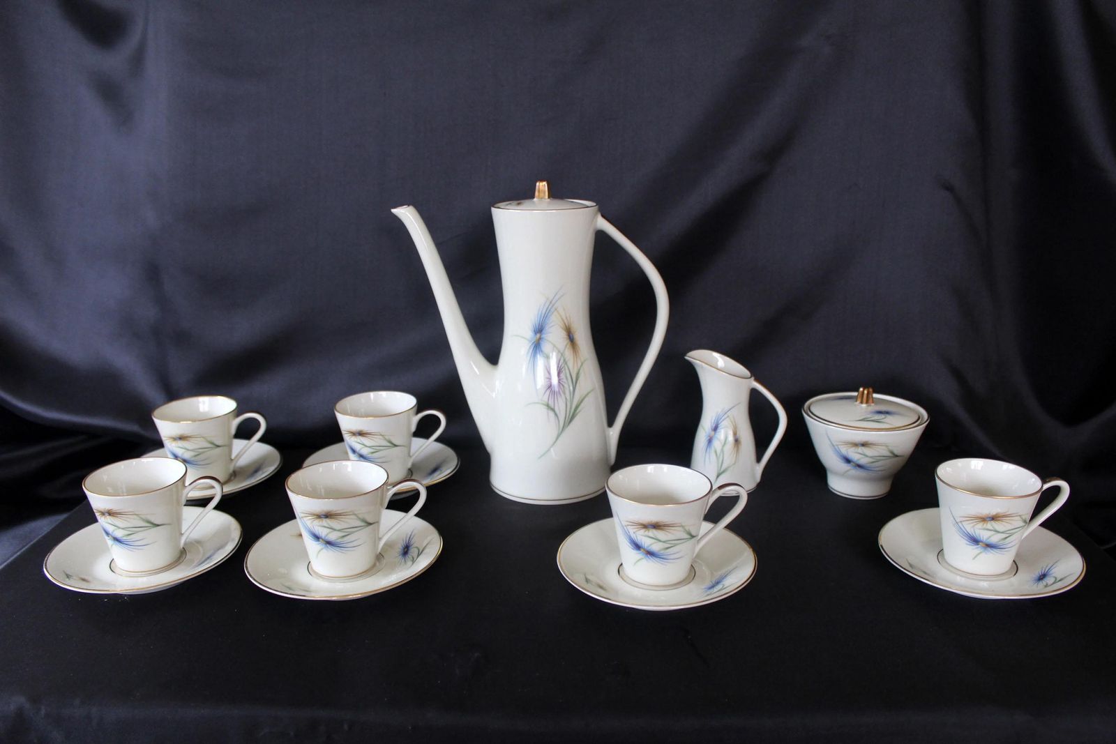 17 Piece Vintage Edelstein Bavaria Porcelain Coffee Set, 6 Cups And Saucer, Lidded Sugar Bowl, Creamer, Coffee Pot With Lid photo furniture