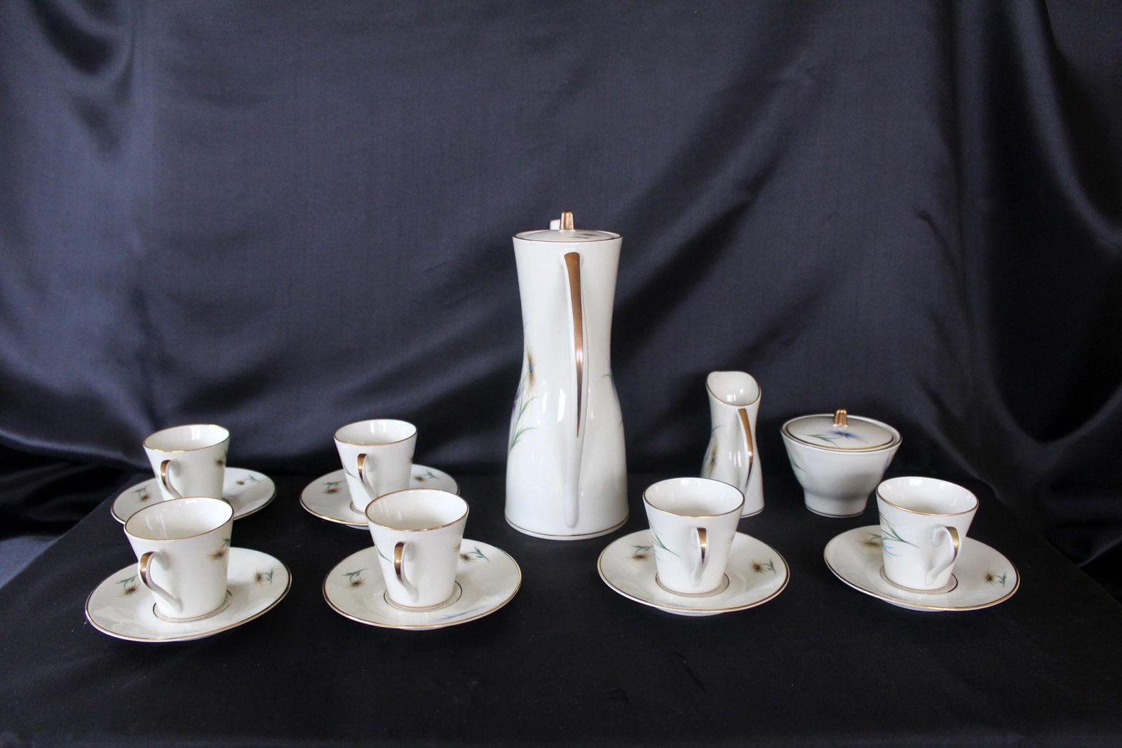 17 Delig Vintage Edelstein Bavaria Porseleinen Koffieservies, 6 Kopjes En Schoteltjes, Suikerpot Met Deksel, Roomkan, Koffiepot Met Deksel photo buy
