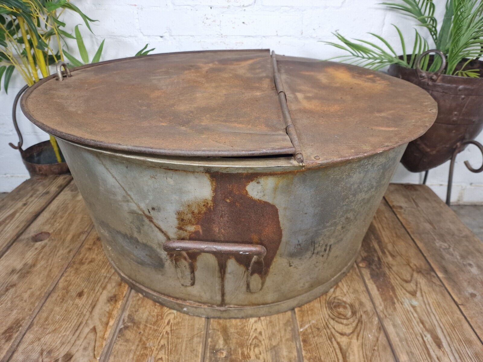 Large Vintage Military Galvanised Wildlife Pond Garden Planter Trough Log Basket photo buy